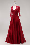 Velvet Burgundy A-Line Spaghetti Straps Long Mother of the Bride Dress