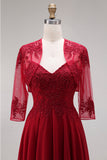 Velvet Burgundy A-Line Spaghetti Straps Long Mother of the Bride Dress
