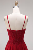Velvet Burgundy A-Line Spaghetti Straps Long Mother of the Bride Dress
