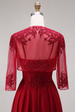 Velvet Burgundy A-Line Spaghetti Straps Long Mother of the Bride Dress