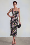 Sheath Square Neck Midi Multi Floral Dress with Lace Up Back
