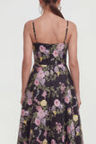Black A Line Spaghetti Straps Midi Dress with Sequins