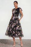 Black A Line Bowed Sequin Midi Multi Dress with Pockets