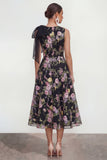 Black A Line Bowed Sequin Midi Multi Dress with Pockets