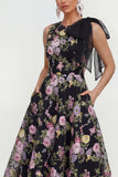 Black A Line Bowed Sequin Midi Multi Dress with Pockets