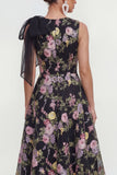 Black A Line Bowed Sequin Midi Multi Dress with Pockets