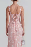 Lilac Sheath Sheer Corset Square Neck Midi Floral Dress with Lace Up Back