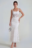 Lilac Sheath Sheer Corset Square Neck Midi Floral Dress with Lace Up Back
