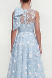Pink Floral A-Line Bowed Round Neck Midi Dress with Pockets