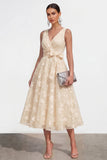Lilac A-Line V-Neck Midi Floral Dress with Bow