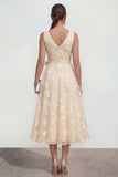 Lilac A-Line V-Neck Midi Floral Dress with Bow