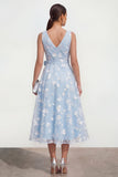 Lilac A-Line V-Neck Midi Floral Dress with Bow