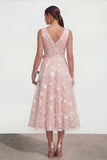 Lilac A-Line V-Neck Midi Floral Dress with Bow