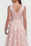Lilac A-Line V-Neck Midi Floral Dress with Bow