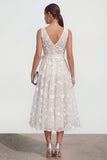 Lilac A-Line V-Neck Midi Floral Dress with Bow