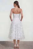 Strapless A-Line Midi Lilac Floral Dress with Pockets