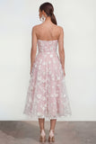 Strapless A-Line Midi Lilac Floral Dress with Pockets