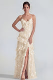 Shearh Lilac Floral Spaghetti Straps Ruffled Maxi Dress with Slit
