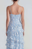 Shearh Lilac Floral Spaghetti Straps Ruffled Maxi Dress with Slit