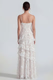 Shearh Lilac Floral Spaghetti Straps Ruffled Maxi Dress with Slit