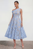 Pink One Shoulder A-Line Midi Floral Dress