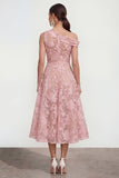 Pink One Shoulder A-Line Midi Floral Dress