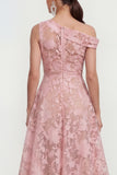 Pink One Shoulder A-Line Midi Floral Dress