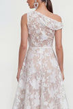 Pink One Shoulder A-Line Midi Floral Dress