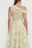 Pink One Shoulder A-Line Midi Floral Dress