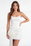 Strapless Bodycon White Graduation Dress with 3D Flowers