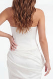 Strapless Bodycon White Graduation Dress with 3D Flowers