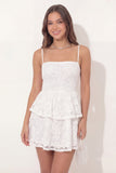 White Lace A Line Ruffled Spaghetti Straps Mini Graduation Dress