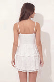 White Lace A Line Ruffled Spaghetti Straps Mini Graduation Dress