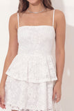 White Lace A Line Ruffled Spaghetti Straps Mini Graduation Dress