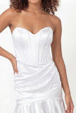 Sweetheart Satin Corset Ruched Little White Dress with Ruffles