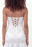 Sweetheart Satin Corset Ruched Little White Dress with Ruffles