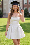 Strapless Jacquard A Line Ruched Little White Dress