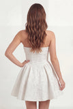Strapless Jacquard A Line Ruched Little White Dress