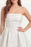 Strapless Jacquard A Line Ruched Little White Dress