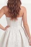 Strapless Jacquard A Line Ruched Little White Dress