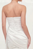 White Strapless Ruched Bodycon Graduation Dress with Sash