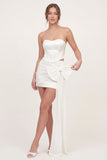 Strapless White Bodycon Corset Mini Dress with Bow