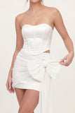 Strapless White Bodycon Corset Mini Dress with Bow