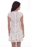 White Lace Round Neck Ruffled Graduation Dress with Cap Sleeves