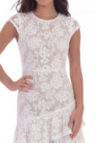 White Lace Round Neck Ruffled Graduation Dress with Cap Sleeves
