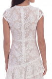 White Lace Round Neck Ruffled Graduation Dress with Cap Sleeves
