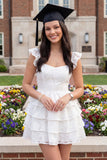 White Corset A Line Tiered Ruffle Short Graduation Dress