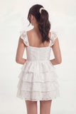 White Corset A Line Tiered Ruffle Short Graduation Dress