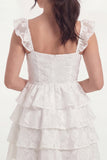 White Corset A Line Tiered Ruffle Short Graduation Dress
