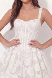 White Lace Floral Corset A Line Short Graduation Dress